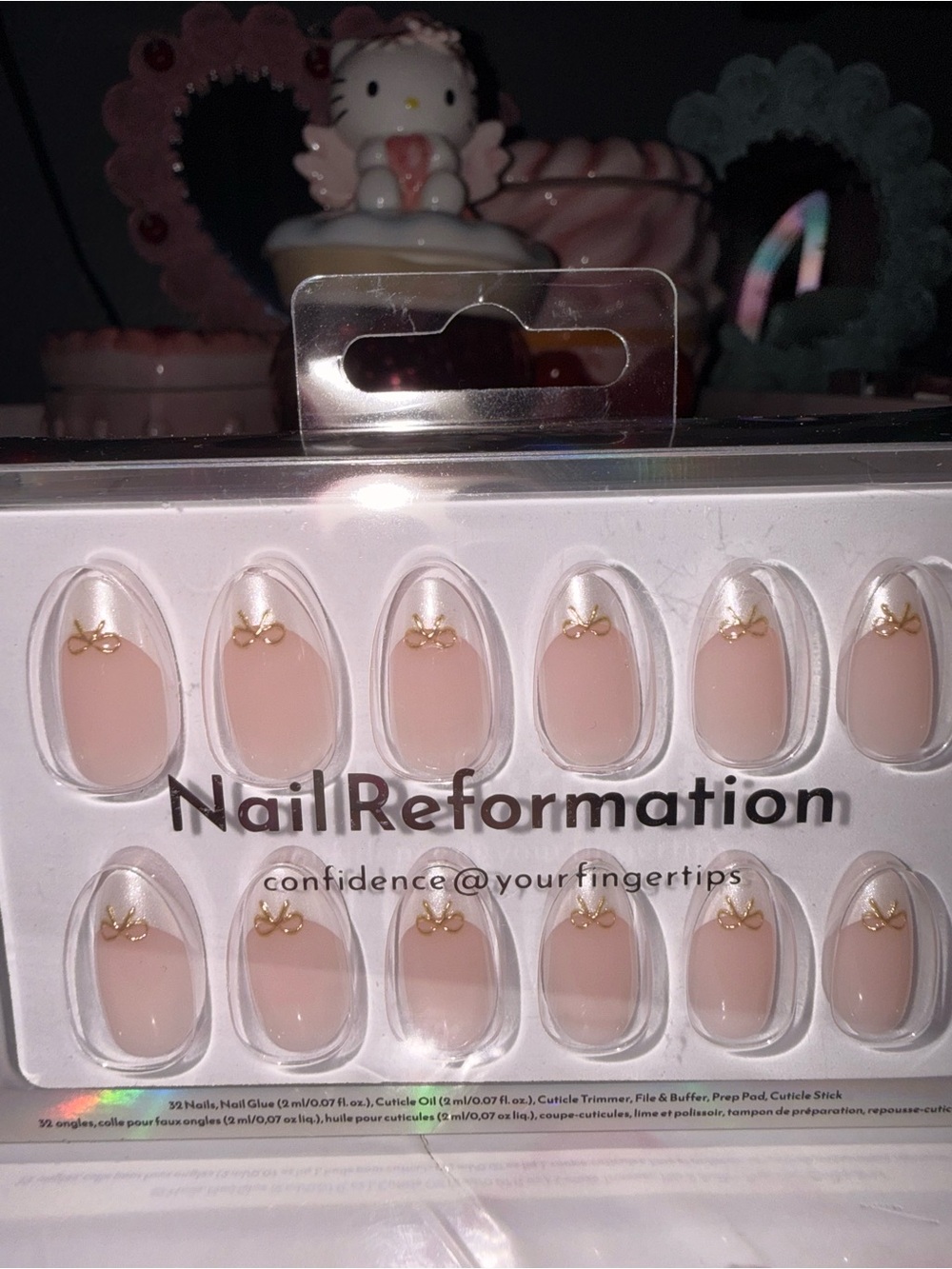 Nail Reformation Pearl French Tip Nude Press-On Nails with Gold Bow Accents